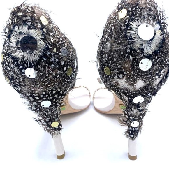 NWB-L.A.M.B Lesley Feather Heels White 9.5 With Dust Bag & Original Box - Picture 2 of 8